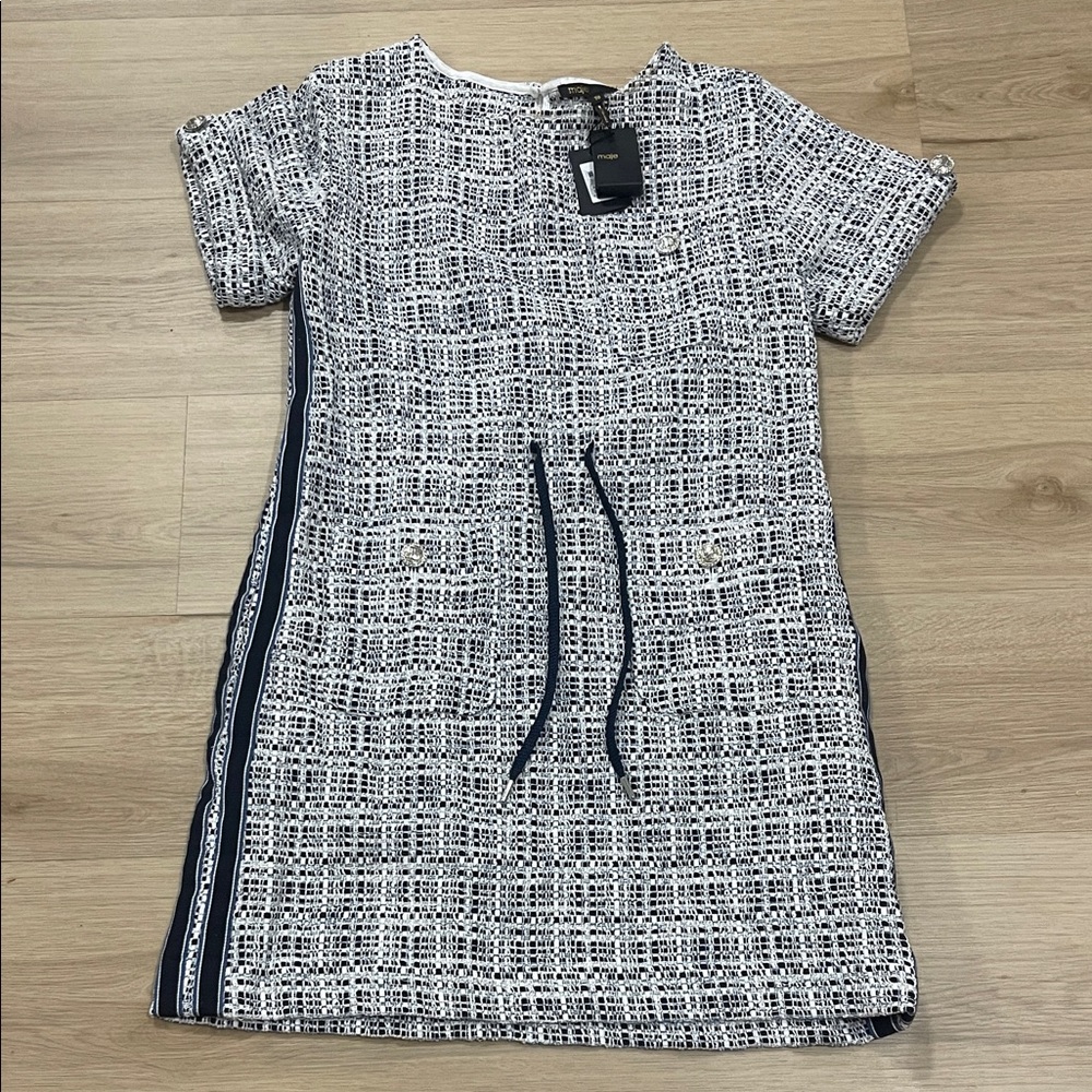 Maje Navy and White Tweed Dress